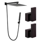 Kit Ducha Quadrada 20x20 Slim com desviador + Acabamento para Registro base deca Diamante Até 1'' pol Preto Fosco