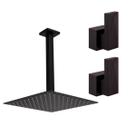 Kit Ducha Quadrada 20x20 Slim de teto + 2 Acabamentos para Registro base deca Diamante Até 1'' Pol Preto Fosco