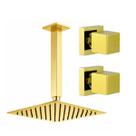 Kit Ducha Quadrada 20x20 Slim de teto + 2 Acabamentos para Registro base deca Quadrado de 1/2 ou 3/4 Dourado Brilhante