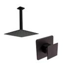 Kit Ducha Quadrada 20x20 Slim Ultra Fina de teto + Acabamento para registro Monocomando base deca Cogumelo Preto Fosco