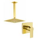 Kit Ducha Quadrada 20x20 Slim Ultra Fina de teto + Acabamento para registro Monocomando base deca Dourado Brilhante