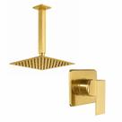 Kit Ducha Quadrada 20x20 Slim Ultra Fina de teto + Acabamento para registro Monocomando base Docol Dourado Escovado Kit Ducha Quadrada 20x20 Slim Ultra Fina de teto + Acabamento para registro Monocomando base Docol Dourado Escovado
