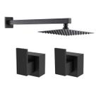 Kit Ducha Quadrada 20x20 Slim Ultra Fina Gás Solar com 2 Acabamentos para Registro base padrão Deca Alavanca de 1/2 ou 3/4 Preto Fosco Metal