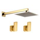 Kit Ducha Quadrada 20x20 Slim Ultra Fina Gás Solar Piscina com 2 Acabamentos para Registro base padrão Deca Alavanca até 1 pol Dourado Brilhante Metal