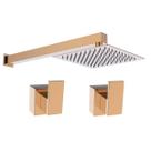 Kit Ducha Quadrada 20x20 Slim Ultra Fina Gás Solar Piscina com 2 Acabamentos para Registro base padrão Deca Alavanca de 1/2 ou 3/4 Rose Gold Brilhante