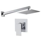 Kit Ducha Quadrada 20x20 Slim Ultra Fina Gás Solar Piscina com Acabamento para registro Monocomando base Deca Quadrado Alavanca Cromado Brilhante