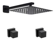 Kit Ducha Quadrada 30x30cm Inox Preto E 2 Acabamento Preto