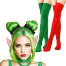 Kit Duende Acessório Fantasia: Orelha Elfo + 2 Pares de Meia 7/8 Verde e Vermelho = 3 Produtos