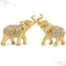 Kit Dupla Elefante Indiano Estatua Decorativa Jardim Zen Decoração Composição Ambiente Sala Quarto Resina Dourado