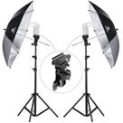Kit Duplo Sombrinha Rebatedora Preta/prata Greika 101cm + Tripés De Iluminação 2 Metros