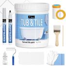 Kit DWIL de pintura de banheira, retoque de banheiras e azulejos de 33 onças com ferramentas e 2 canetas de argamassa, tinta de banheira branca à base de água e de baixo odor, pia fácil de usar para cozinha de banheiro, branca semibrilhante, 50-55 pés quadrados