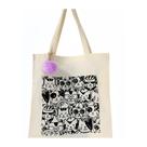Kit Ecobag GATOS+Pompom ROXO, EcobagCACHORROS + PompomBRANCO