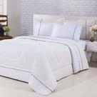 Kit Edredom 100% Algodão Percal 150 Fios Dupla Face Solteiro Jogo De Cama 5 Peças - Palha-branco