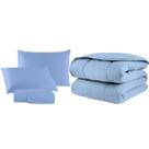 Kit Edredom Casal King Malha 100% Algodão 04 Pçs Liso Dupla Face C/ Viés