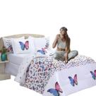Kit Edredom Casal Queen Borboletas Dupla Face 4 Peças Micropercal