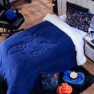 Kit Edredom Coberdrom Game Win Azul Marinho Queen 03 Peças Dupla Face Sherpa e Mantinha