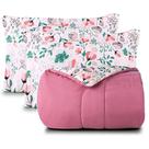 Kit Edredom Cobertor Celi Super King Dupla Face Micropercal Estampado 200 Fios 3 Peças Bothanica Floral Rosa