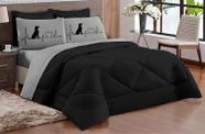 Kit Edredom dog Casal Queen Dupla Face Preto Cinza
