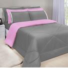 Kit Edredom Dupla Face Ternura Casal King 6 Peças - Cinza e Rosa