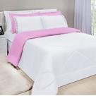 Kit Edredom Dupla Face Ternura Casal Padrão 6 Peças - Branco e Rosa