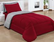 Kit Edredom fabuloso Solteiro Dupla Face Vermelho Cinza