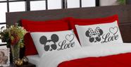 Kit edredom LOVE 05 peças queen dupla face microfibra Vermelho Branco