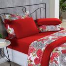 Kit Edredom Malha 100% Algodão Primavera 3 Peças Casal - Floral com sofisticação na cor Vermelho