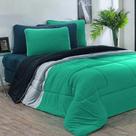 Kit Edredom Malha 100% Algodão Urbano 3 Peças King - visual elegante na cor Verde Jade-mescla-preto