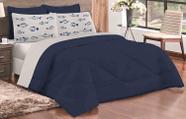 kit Edredom Queen fish Dupla Face Azul Branco com 5 peças
