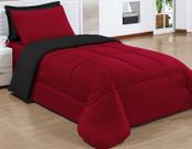 Kit Edredom Solteiro duplo face Preto Vermelho + lençol com 4 peças