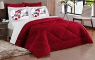 Kit Edredon Papai Noel dupla face Casal Queen 05 Peças Vermelho com Branco