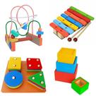 Kit Educativo de Madeira Infantil 4 em 1 Aramado, Cubo de Encaixe, Xilofone e Formas Geométricas para Bebês e Crianças Kit Educativo de Madeira Infantil 4 em 1 Aramado, Cubo de Encaixe, Xilofone e Formas Geométricas para Bebês e Crianças