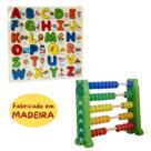Kit Educativo Madeira Alfabeto + Ábaco Infantil Temático