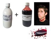 kit Efeito Especial Sangue Falso Artificial 500ml + Látex 500ml p/ Festa, cosplay