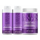 Kit Eico Cabelos Longos Shampoo Sem Sal e Condicionador Leave-in 450ml + Máscara Tratamento Creme Hidratação 1kg Fortalecimento Crescimento Capilar