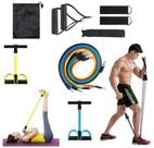 Kit Elástico 11 Peças + Extensor Pedal Situp Fitness Pilates Original
