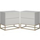 Kit Elegância Dupla Mesas De Cabeceira Eros Off/Dourado