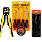 Kit Eletrica Jogo Chave Fenda e Phillips, Chave Multiteste Alicate Decapador Fita Isolante 3m