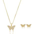 Kit Eliza - Colar Pingente Borboleta Cristal + Brinco banho em ouro 18k