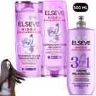 Kit Elseve Hidra Acido Hialurônico Creme Milagroso 3 em 1 500ML Shampoo Condicionador Hidratação