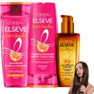 Kit Elseve Liso dos Sonhos Oleo Extraordinário AHA Queratina 400ml Extermina Frizz Efeito Liquid