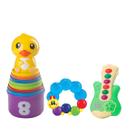 Kit Empilha Patinho Didático Para Bebê Com Guitarra Musical 6 Músicas E Mordedor Lagartinha Com Água Alívio Da Gengiva