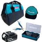 Kit Energia Bolsa + Alicate / Boné / Bateria 18V / Jogo Bits Makita
