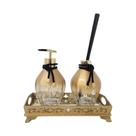 Kit Enfeite Decorativo Lavabo Luxo Elegante Banheiro Vidro Dourado