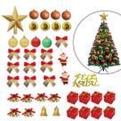 Kit Enfeite Natal 44 Peças Árvore Bolinha Decoração Laço Pendente Sino Topo Flor Guirlanda Papai Noel Completo