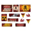Kit Enfeite Placas Halloween Perigo Sangue - 12 unid
