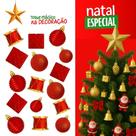Kit Enfeites de Natal 16 Peças Bolas Caixinhas e Tambores Decorativos Vermelho Dourado e Prata