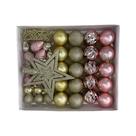Kit Enfeites De Natal Bolas Estrela Dourado E Rosa Completo