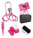 Kit Enfermagem Acadêmico Com Estojo Completo Com Oximetro Dellamed Cor:Rosa