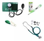 Kit Enfermagem Aparelho De Pressão Com Estetoscópio Duplo + Termômetro + Garrote